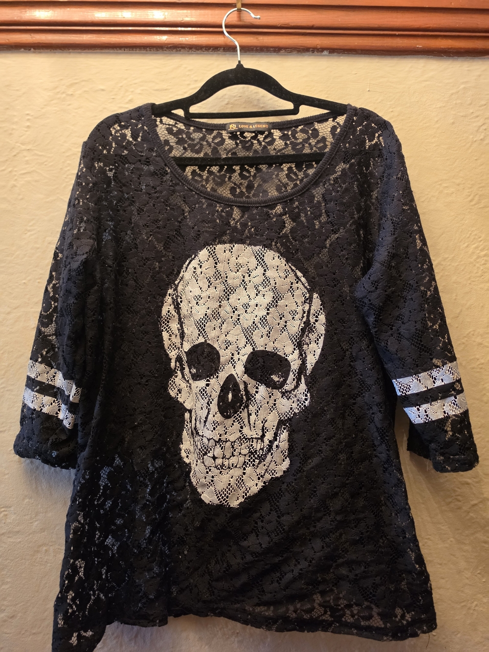 Love & Legend Lace Skull Goth Top Black Sheer Grunge Punk XL Plus - Picture 4 of 8